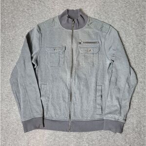 Rock & Republic Zip Up Jacket Mens M Gray Cotton Blend Mock Neck Front Pockets